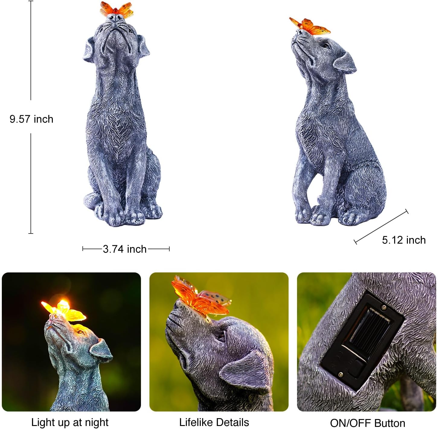 Dog Garden Ornaments With Solar Butterfly